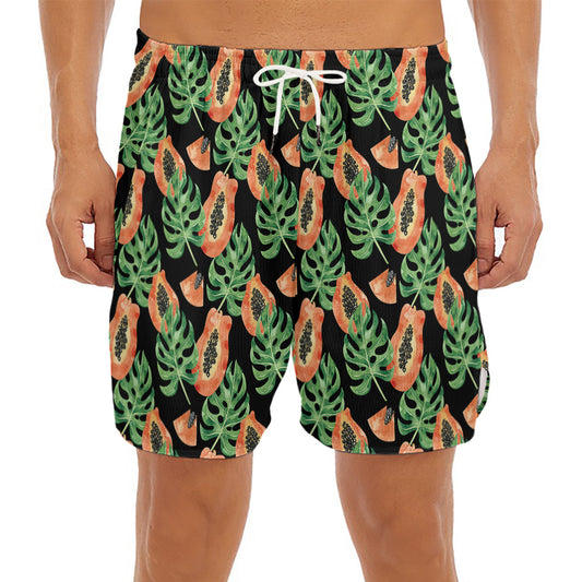 Tropical Papaya Pattern Print Men's Split Running Shorts