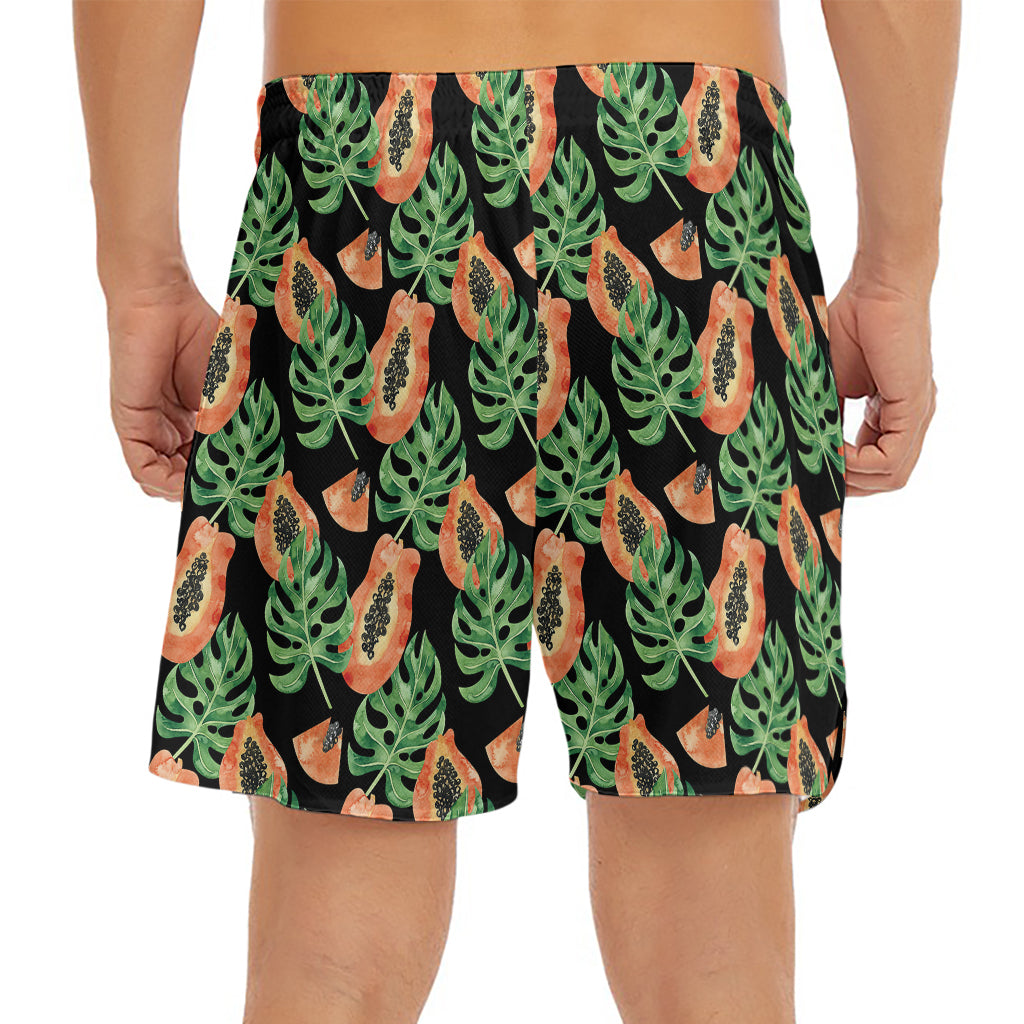Tropical Papaya Pattern Print Men's Split Running Shorts