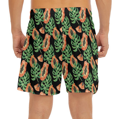 Tropical Papaya Pattern Print Men's Split Running Shorts