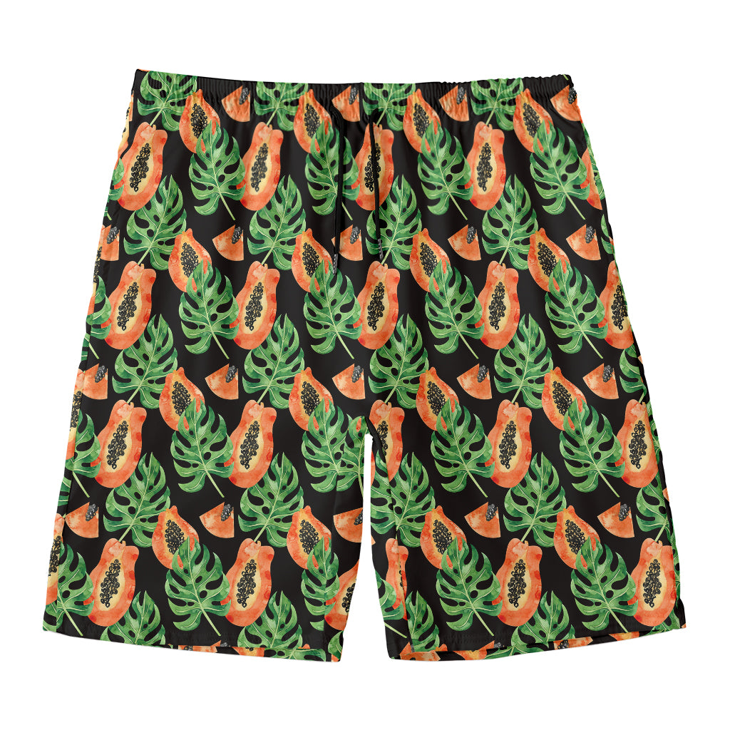 Tropical Papaya Pattern Print Men's Swim Trunks