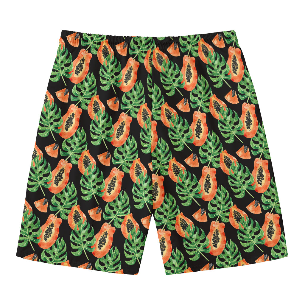 Tropical Papaya Pattern Print Men's Swim Trunks