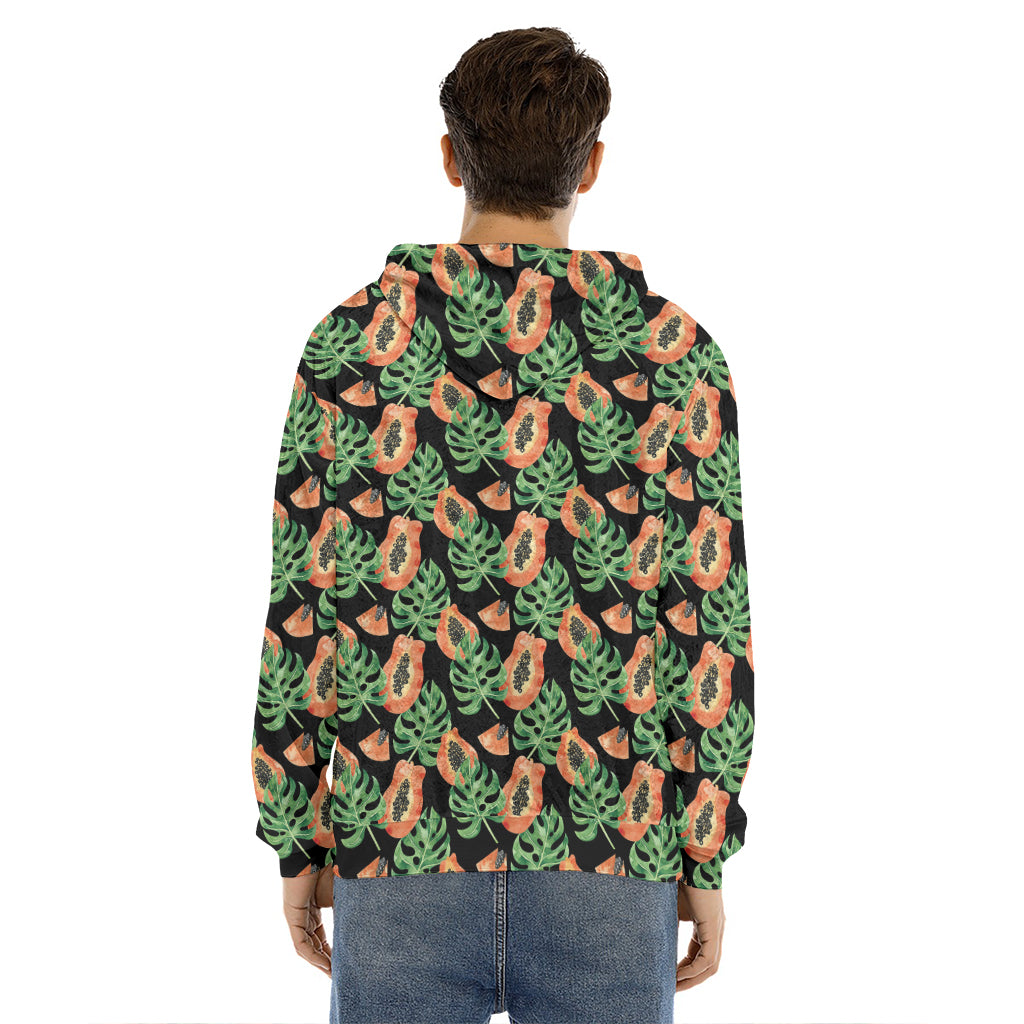 Tropical Papaya Pattern Print Men's Velvet Pullover Hoodie