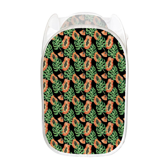 Tropical Papaya Pattern Print Mesh Laundry Hamper