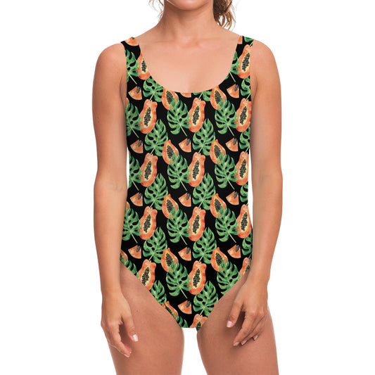 Tropical Papaya Pattern Print One Piece Swimsuit