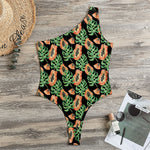 Tropical Papaya Pattern Print One Shoulder Bodysuit