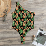 Tropical Papaya Pattern Print One Shoulder Bodysuit