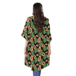 Tropical Papaya Pattern Print Open Front Beach Cover Up