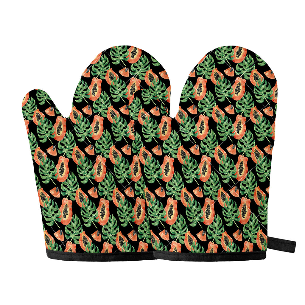 Tropical Papaya Pattern Print Oven Mitts