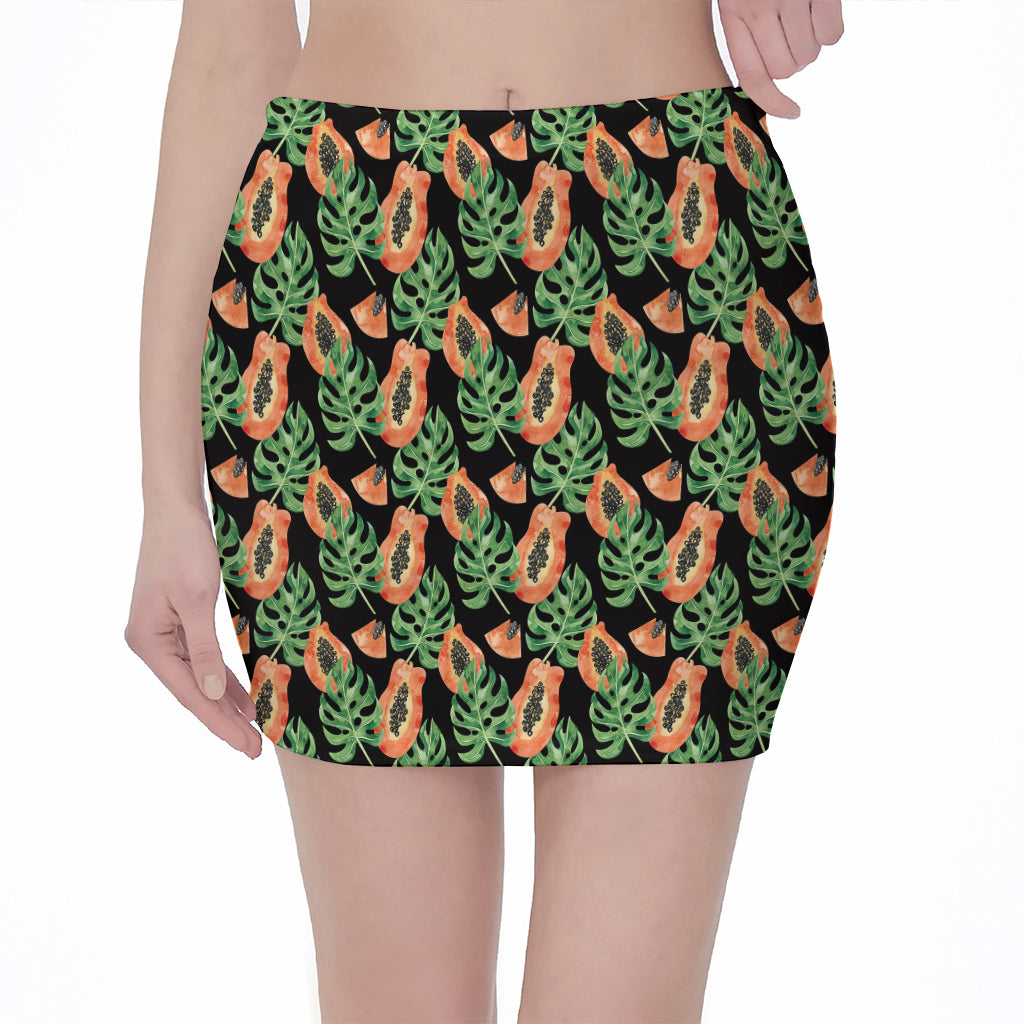 Tropical Papaya Pattern Print Pencil Mini Skirt