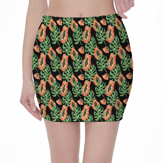 Tropical Papaya Pattern Print Pencil Mini Skirt