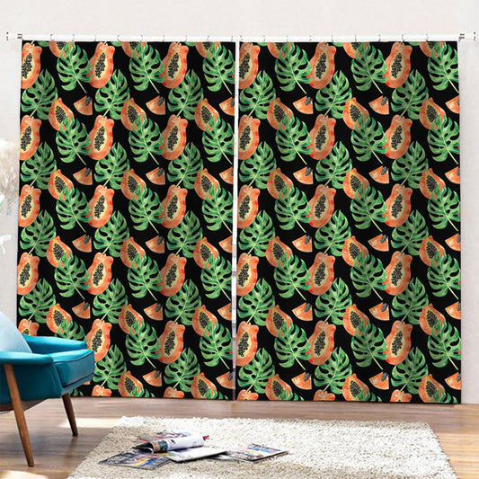 Tropical Papaya Pattern Print Pencil Pleat Curtains