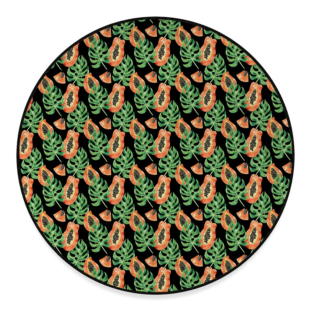 Tropical Papaya Pattern Print Round Floor Mat