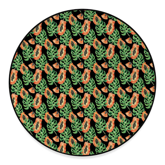 Tropical Papaya Pattern Print Round Floor Mat