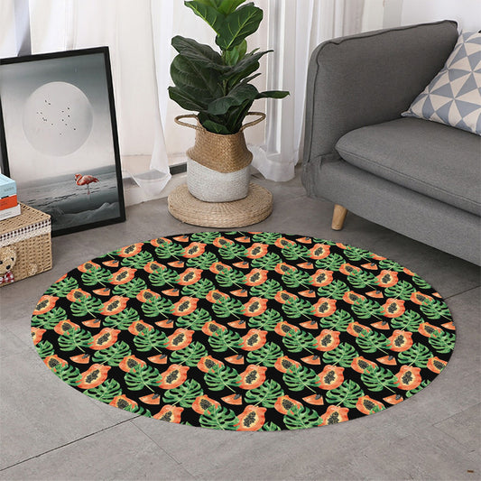 Tropical Papaya Pattern Print Round Rug
