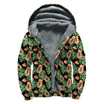 Tropical Papaya Pattern Print Sherpa Lined Zip Up Hoodie