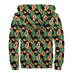 Tropical Papaya Pattern Print Sherpa Lined Zip Up Hoodie