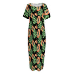 Tropical Papaya Pattern Print Short Sleeve Long Nightdress