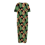 Tropical Papaya Pattern Print Short Sleeve Long Nightdress