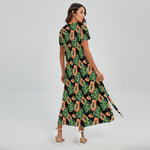 Tropical Papaya Pattern Print Short Sleeve Maxi Dress