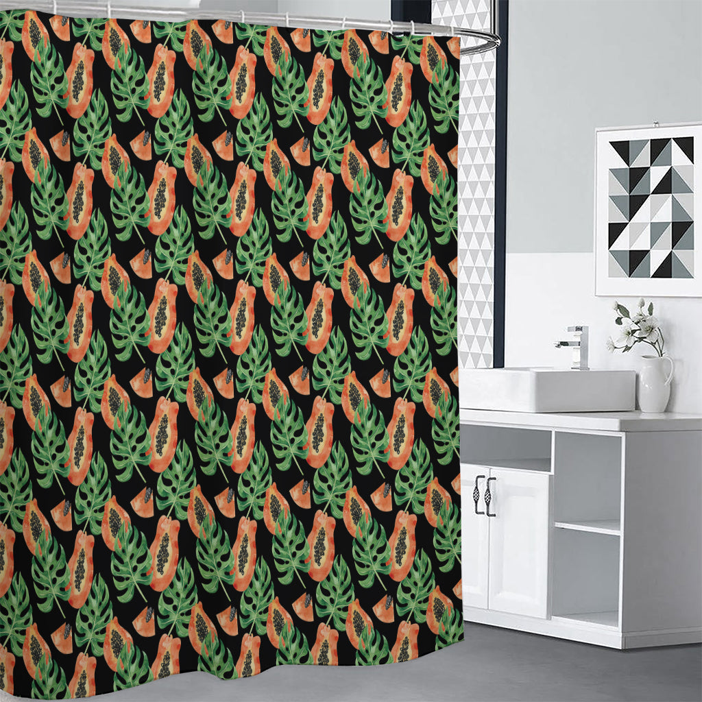Tropical Papaya Pattern Print Shower Curtain