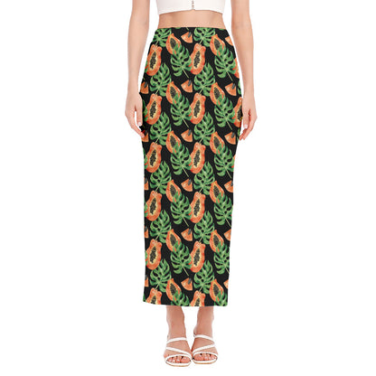 Tropical Papaya Pattern Print Side Slit Maxi Skirt