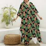 Tropical Papaya Pattern Print Silk V-Neck Kaftan Dress