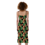 Tropical Papaya Pattern Print Slim Fit Midi Cami Dress