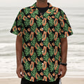 Tropical Papaya Pattern Print Textured Short Sleeve Shirt