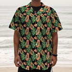 Tropical Papaya Pattern Print Textured Short Sleeve Shirt