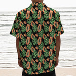 Tropical Papaya Pattern Print Textured Short Sleeve Shirt