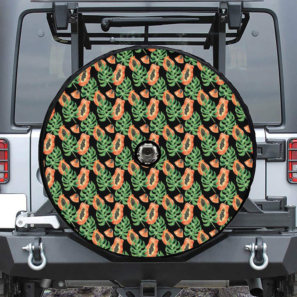 Tropical Papaya Pattern Print Tire Cover With Camera Hole