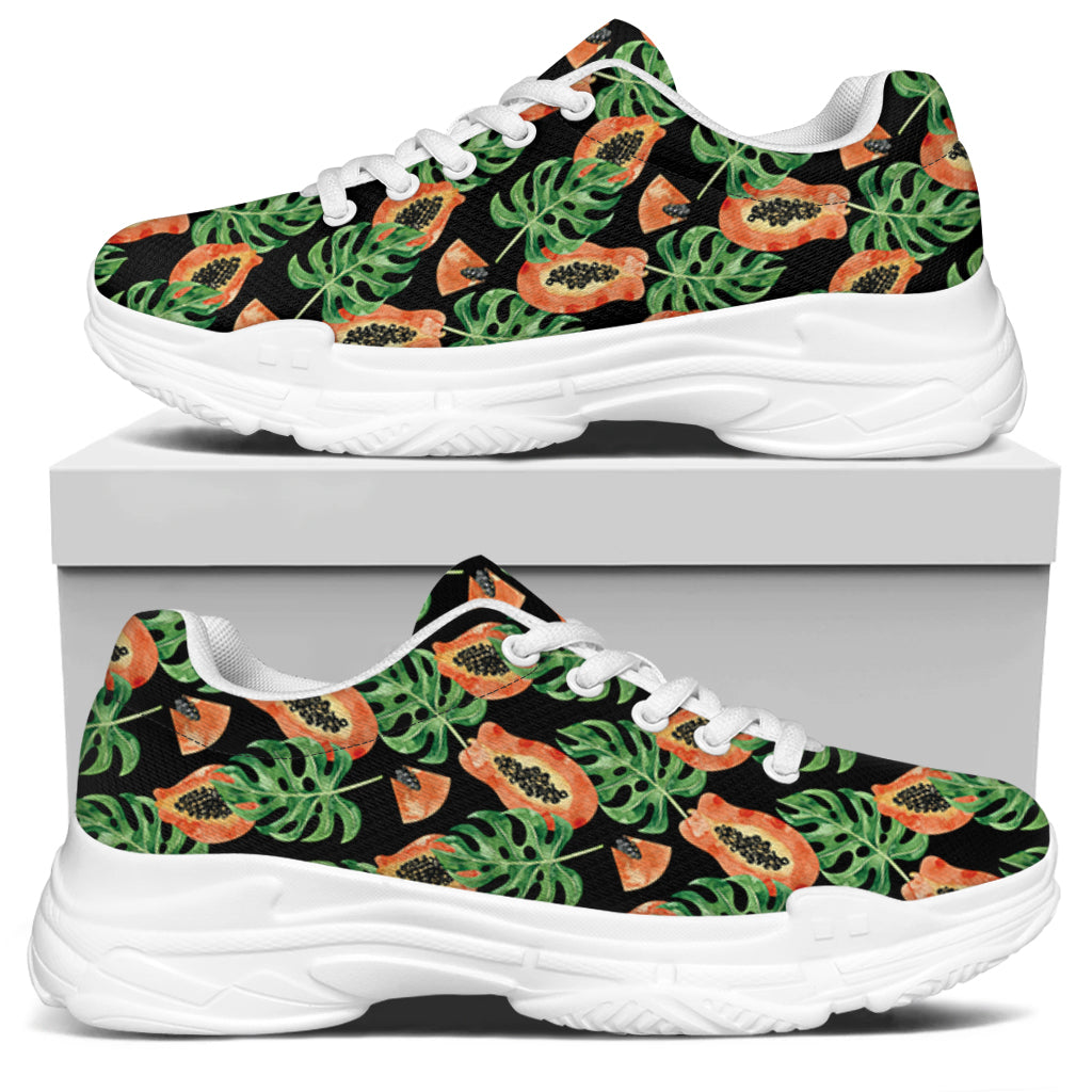 Tropical Papaya Pattern Print White Chunky Shoes
