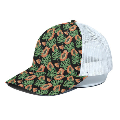 Tropical Papaya Pattern Print White Mesh Trucker Cap