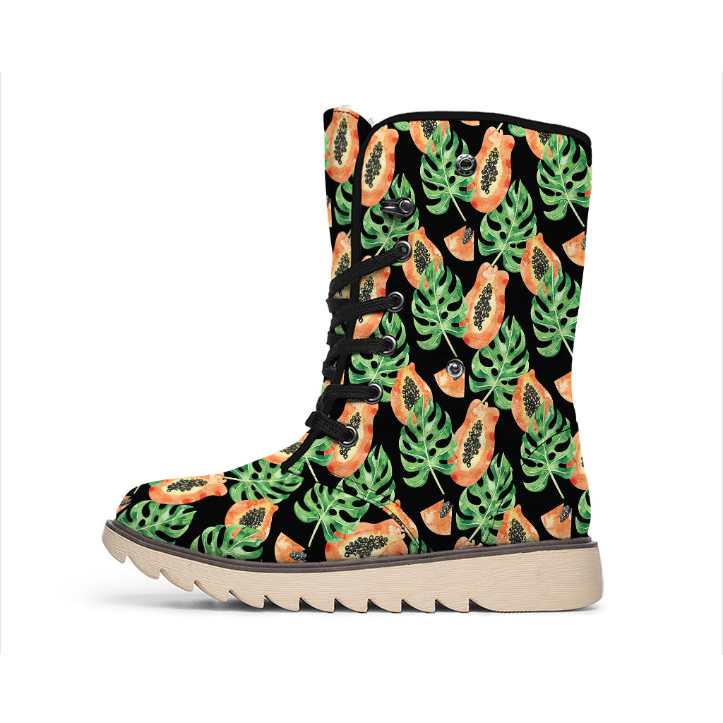 Tropical Papaya Pattern Print Winter Boots