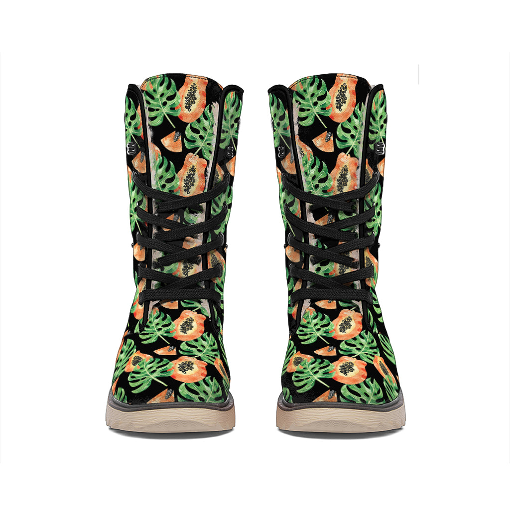 Tropical Papaya Pattern Print Winter Boots