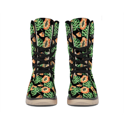 Tropical Papaya Pattern Print Winter Boots