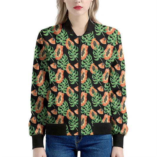 Tropical Papaya Pattern Print Women's Bomber Jacket