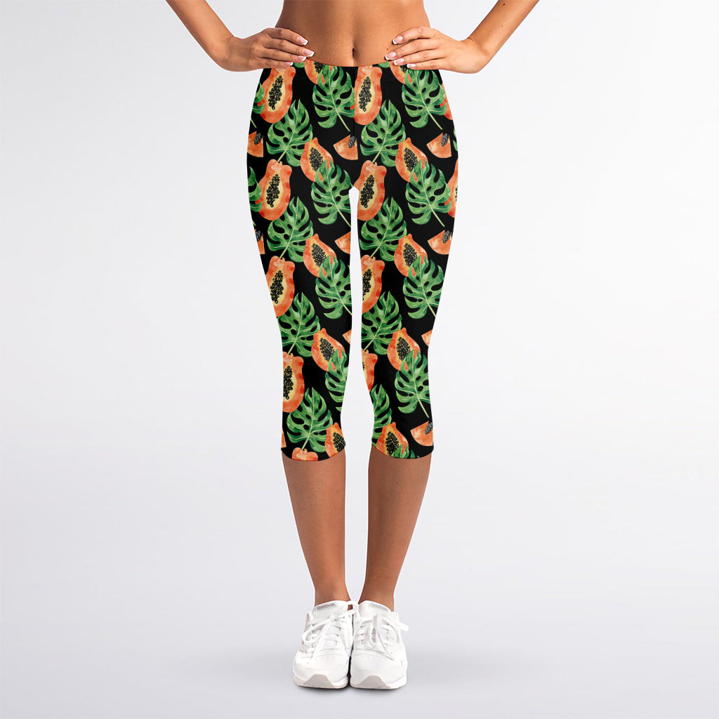 Tropical Papaya Pattern Print Women's Capri Leggings