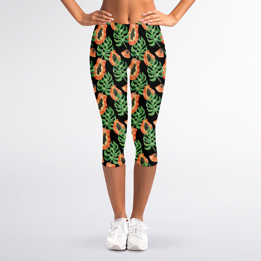 Tropical Papaya Pattern Print Women's Capri Leggings