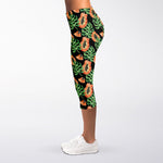 Tropical Papaya Pattern Print Women's Capri Leggings