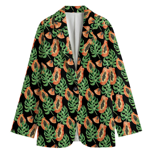Tropical Papaya Pattern Print Women's Cotton Blazer