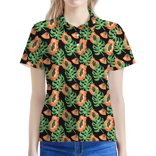 Tropical Papaya Pattern Print Women's Polo Shirt