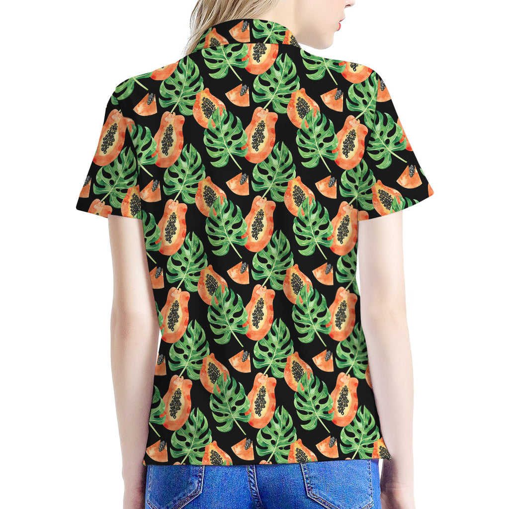 Tropical Papaya Pattern Print Women's Polo Shirt