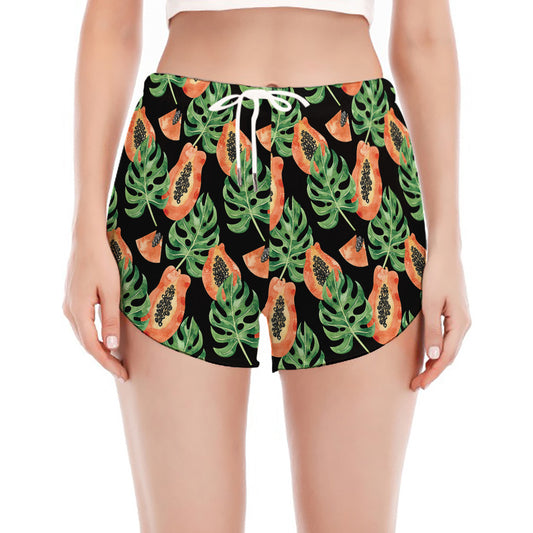 Tropical Papaya Pattern Print Women's Split Running Shorts