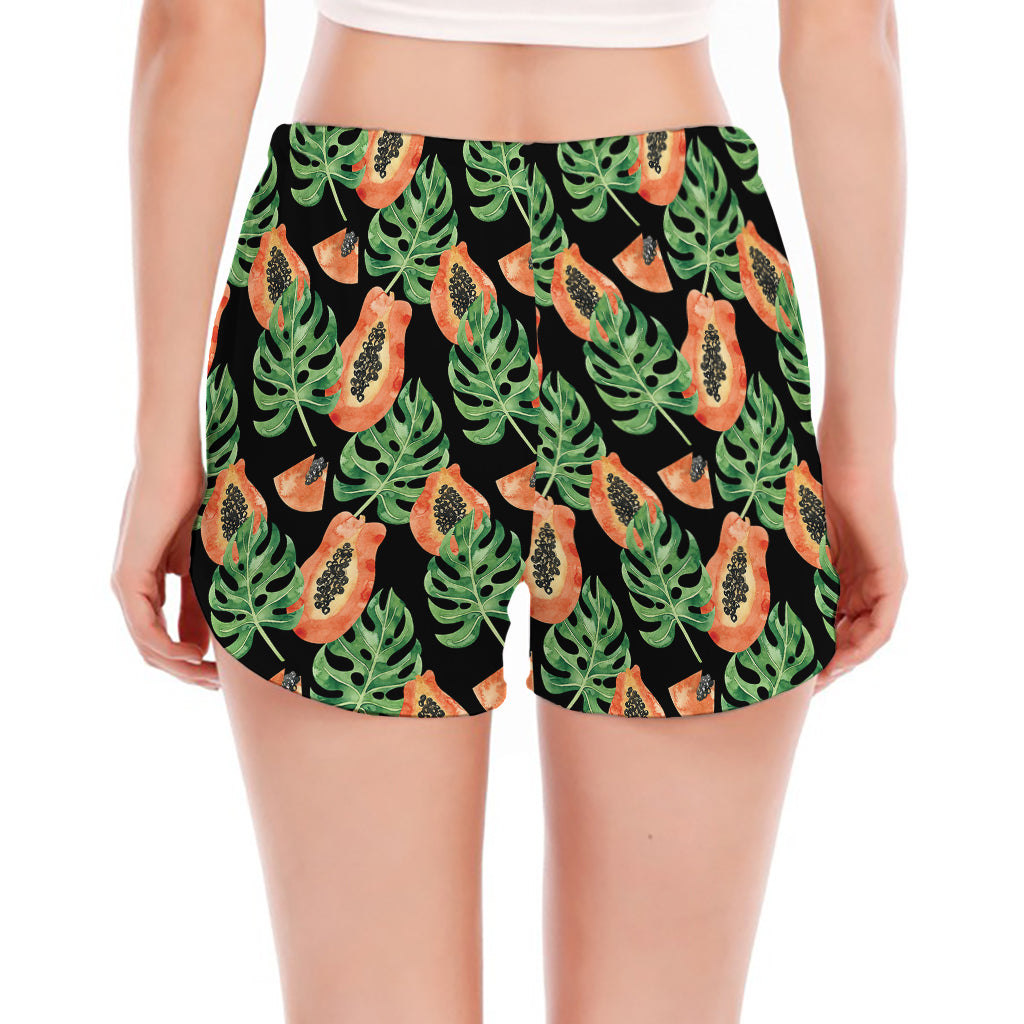 Tropical Papaya Pattern Print Women's Split Running Shorts