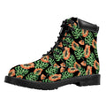 Tropical Papaya Pattern Print Padded Collar Lace Up Boots