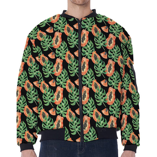 Tropical Papaya Pattern Print Zip Sleeve Bomber Jacket