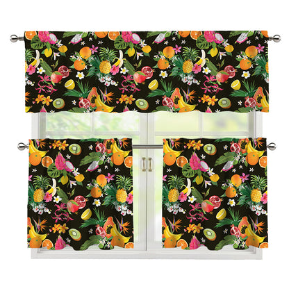 Tropical Paradise Fruits Pattern Print 3 Piece Kitchen Curtains