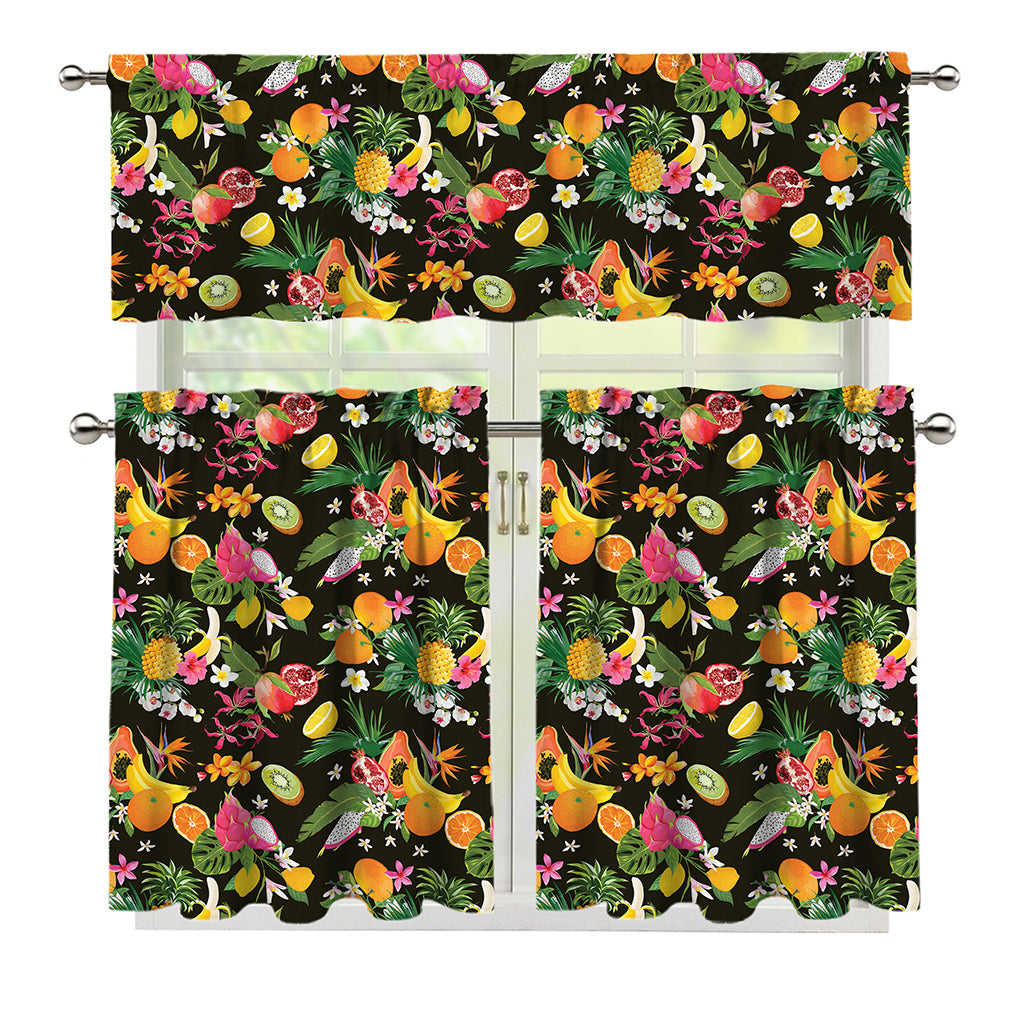 Tropical Paradise Fruits Pattern Print 3 Piece Kitchen Curtains