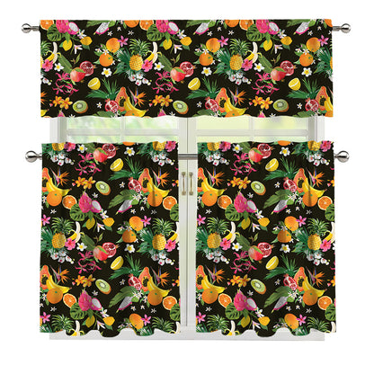 Tropical Paradise Fruits Pattern Print 3 Piece Kitchen Curtains